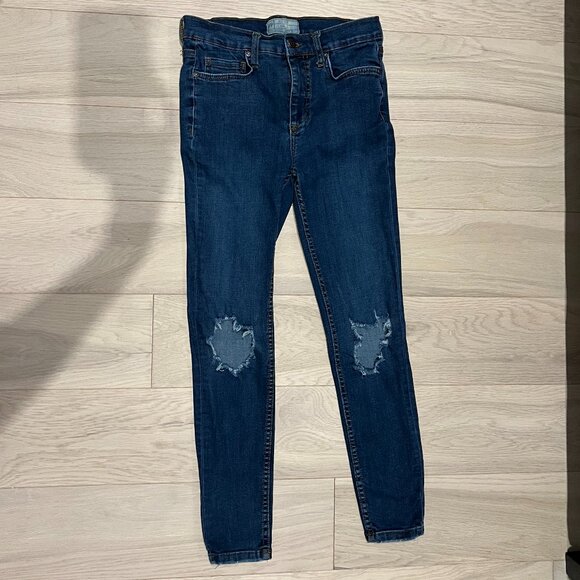 Free People High-Rise Busted Skinny Dark Blue Jeans - Picture 5 of 6